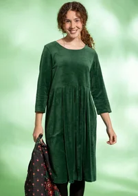 Robe "Fyrverkeri" en velours de coton biologique/polyester recyclé - vert foncé