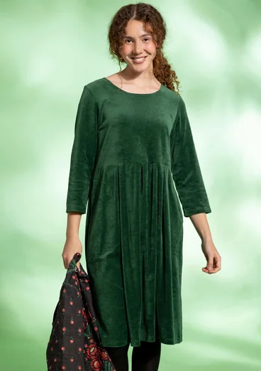 Robe "Fyrverkeri" en velours de coton biologique/polyester recyclé - vert foncé