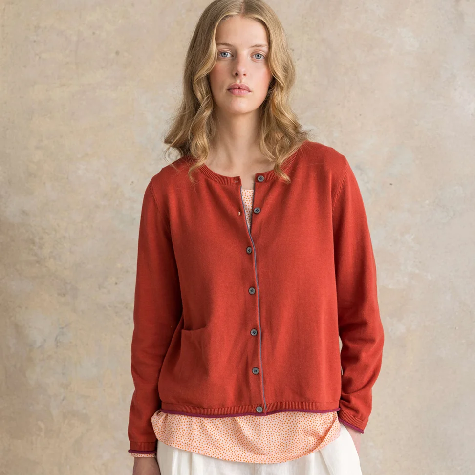 Neuletakki "Esme" ekologista/kierrätettyä puuvillaa - krapinpunainen