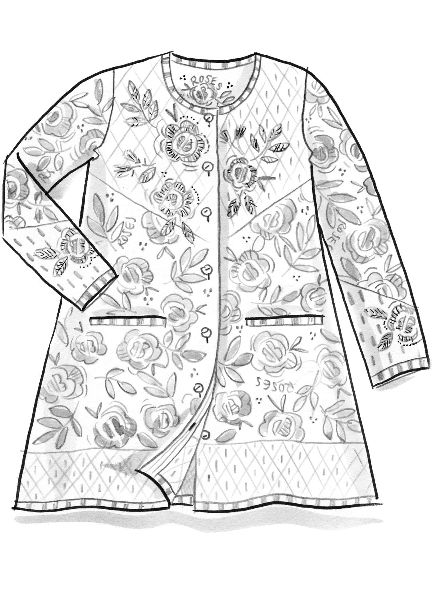 “China Rose” hand-embroidered cardigan in a wool and organic cotton blend