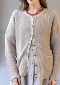 Brioche-knit linen/organic cotton cardigan - dark natural