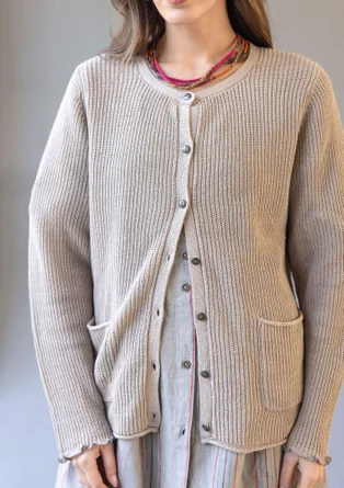 Brioche-knit linen/organic cotton cardigan - dark natural