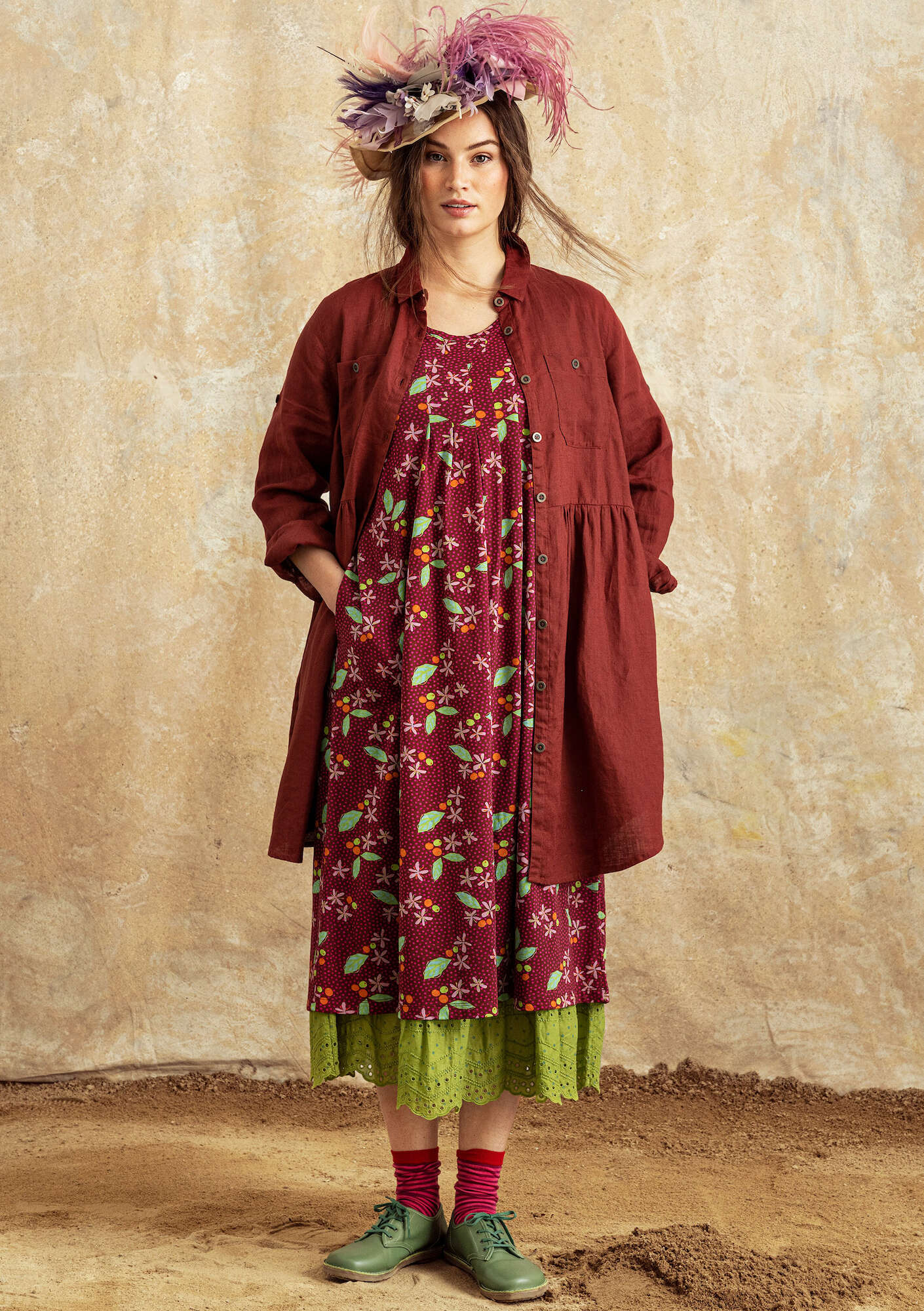 “Coffee” organic cotton jersey dress red curry