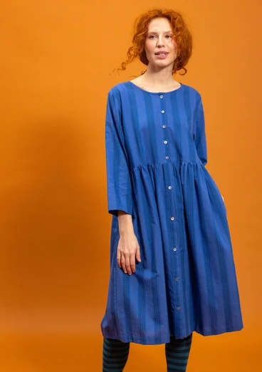 Vævet kjole "Sofia" i økologisk bomuld - hørblå