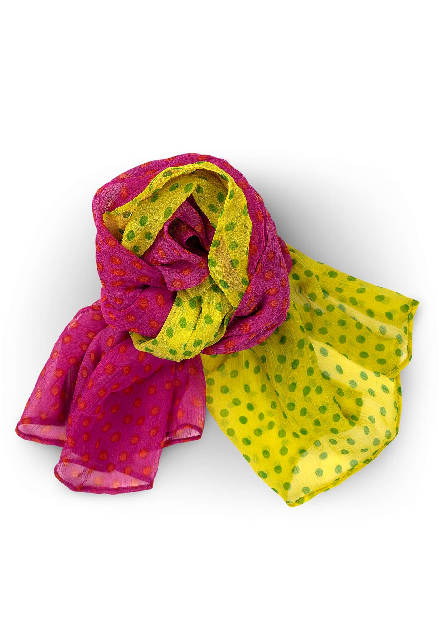 Dotted shawl in silk chiffon cerise/pea green thumbnail