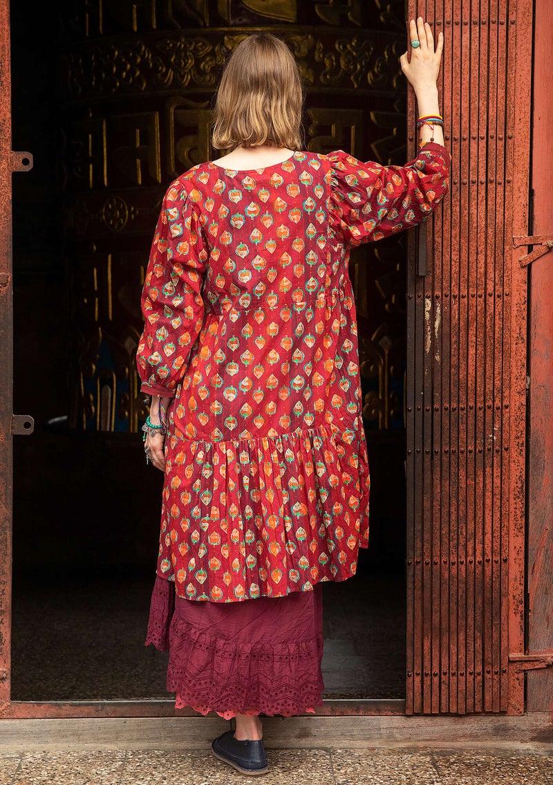 “Nepal” woven dress in organic cotton agate red