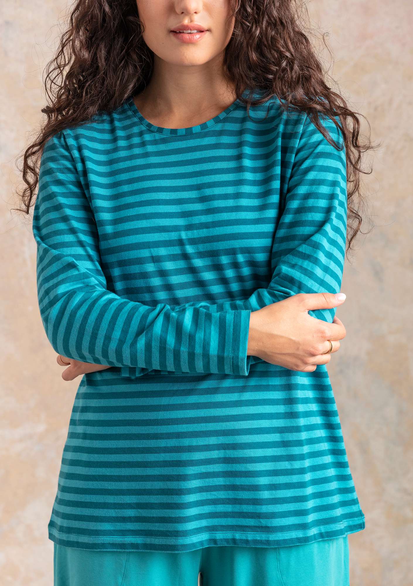 Organic cotton essential striped sweater turquoise/petrol blue thumbnail