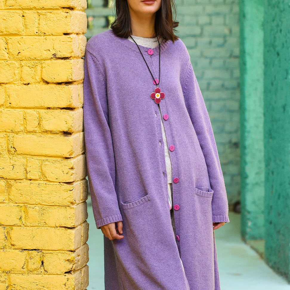 “Misty” long cardigan in a recycled wool blend/recycled cotton - moonlight purple/melange