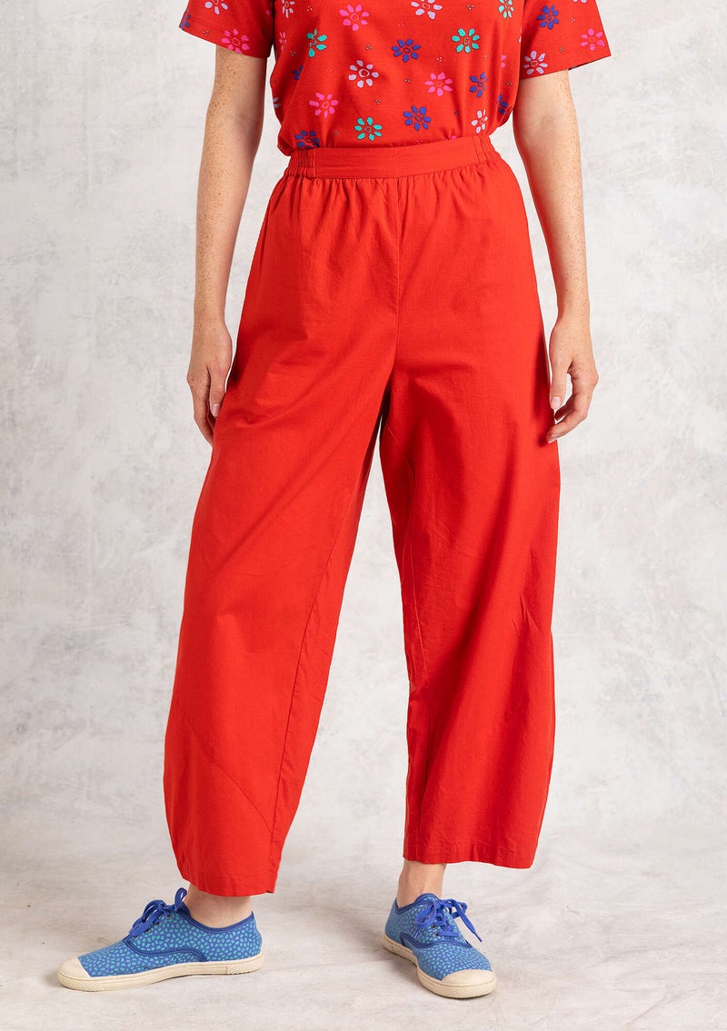 Pantalon en coton biologique tissé rouge perroquet