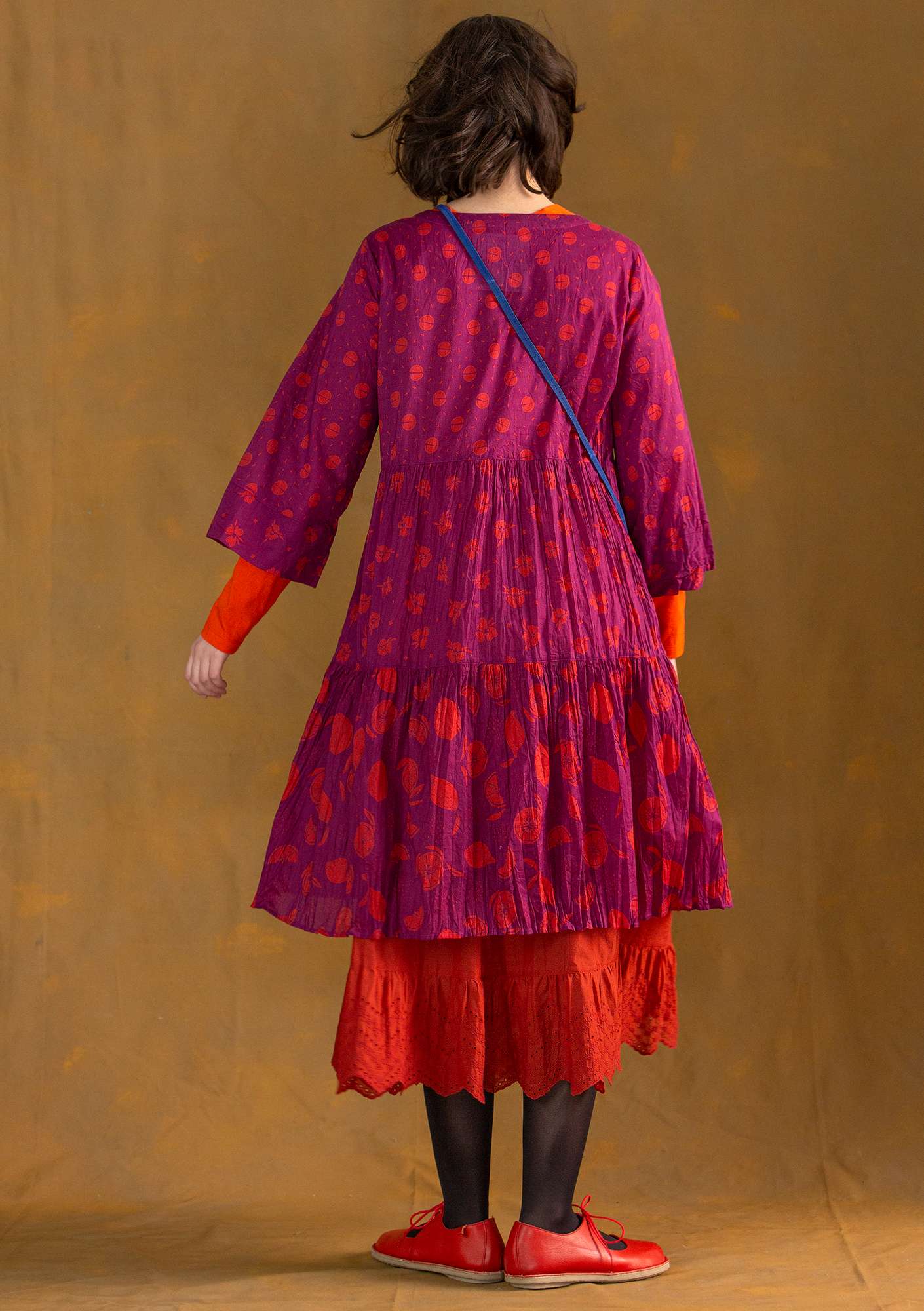 “Fruits” dress in woven organic/recycled cotton grape/patterned thumbnail