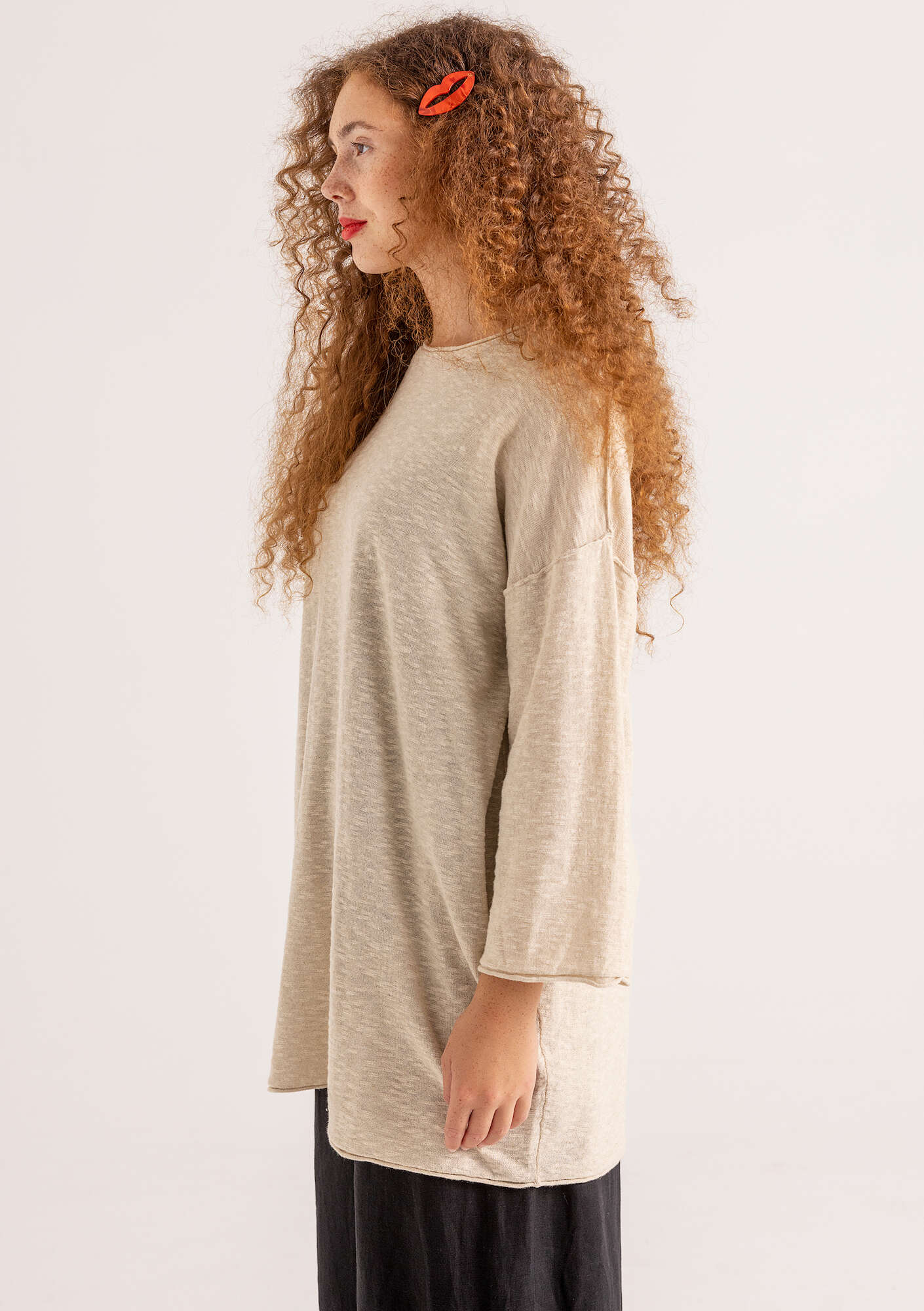Knit long sweater in linen/organic cotton undyed thumbnail