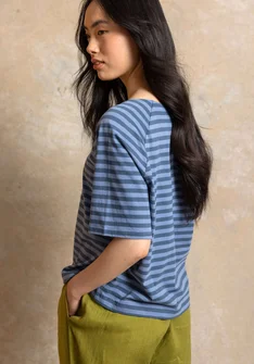Striped essential t-shirt in organic cotton - Pacific blue/vintage blue