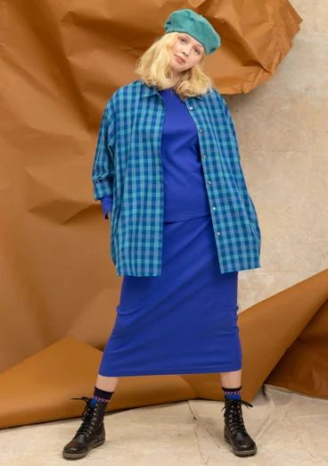 Long jersey skirt in organic cotton rib - cobalt blue