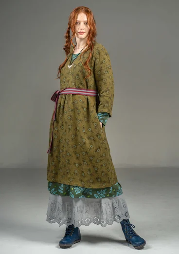 Robe "Bodil" en lin tissé - eucalyptus/motif