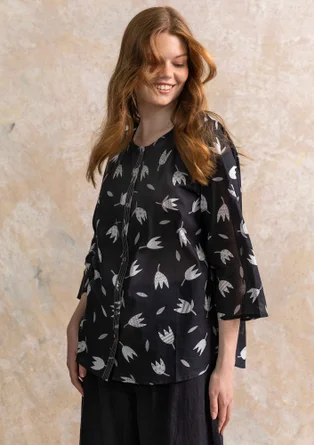 “Evelyn” organic cotton blouse - black/patterned
