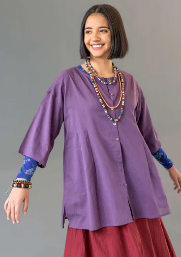 Blouse fleurie/unie "Leah" en coton biologique - lilas orageux