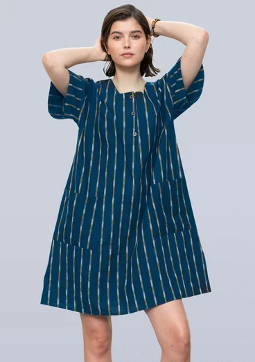 Vevd kjole «Ikat» i bomull - indigo