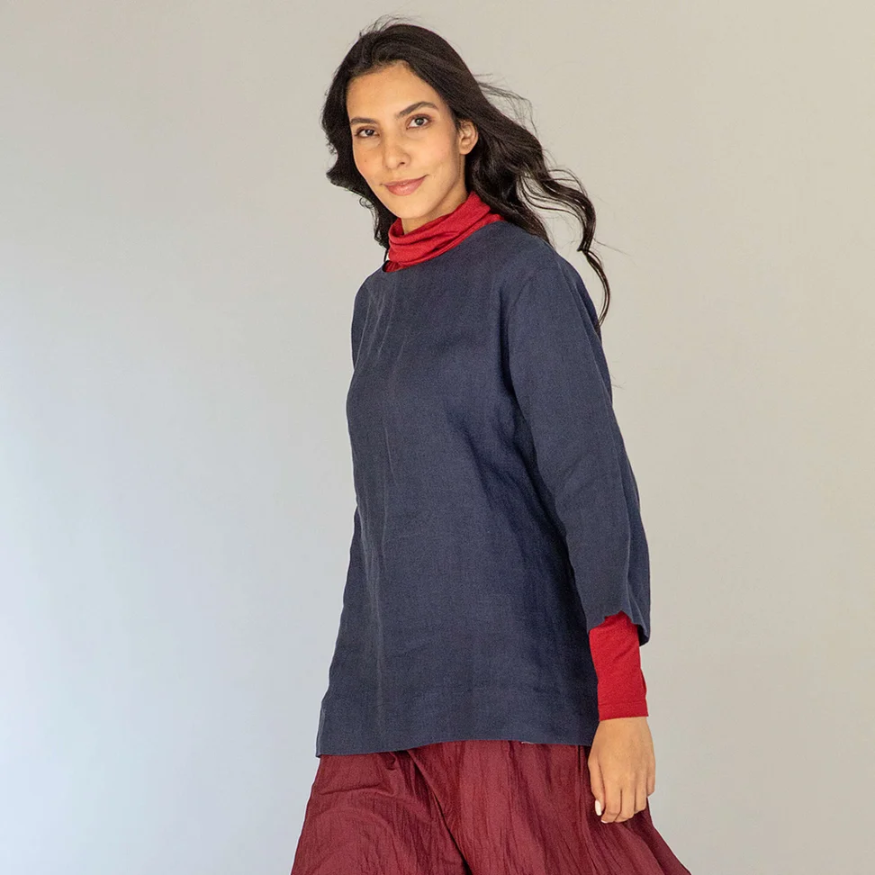 “Azores” linen blouse - dark indigo