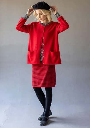 “Sylvi” striped and solid-colour organic cotton/wool cardigan - amaryllis