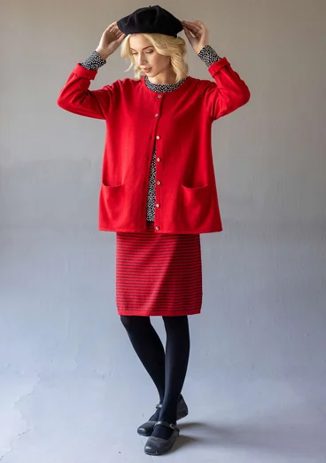 “Sylvi” striped and solid-colour organic cotton/wool cardigan - amaryllis