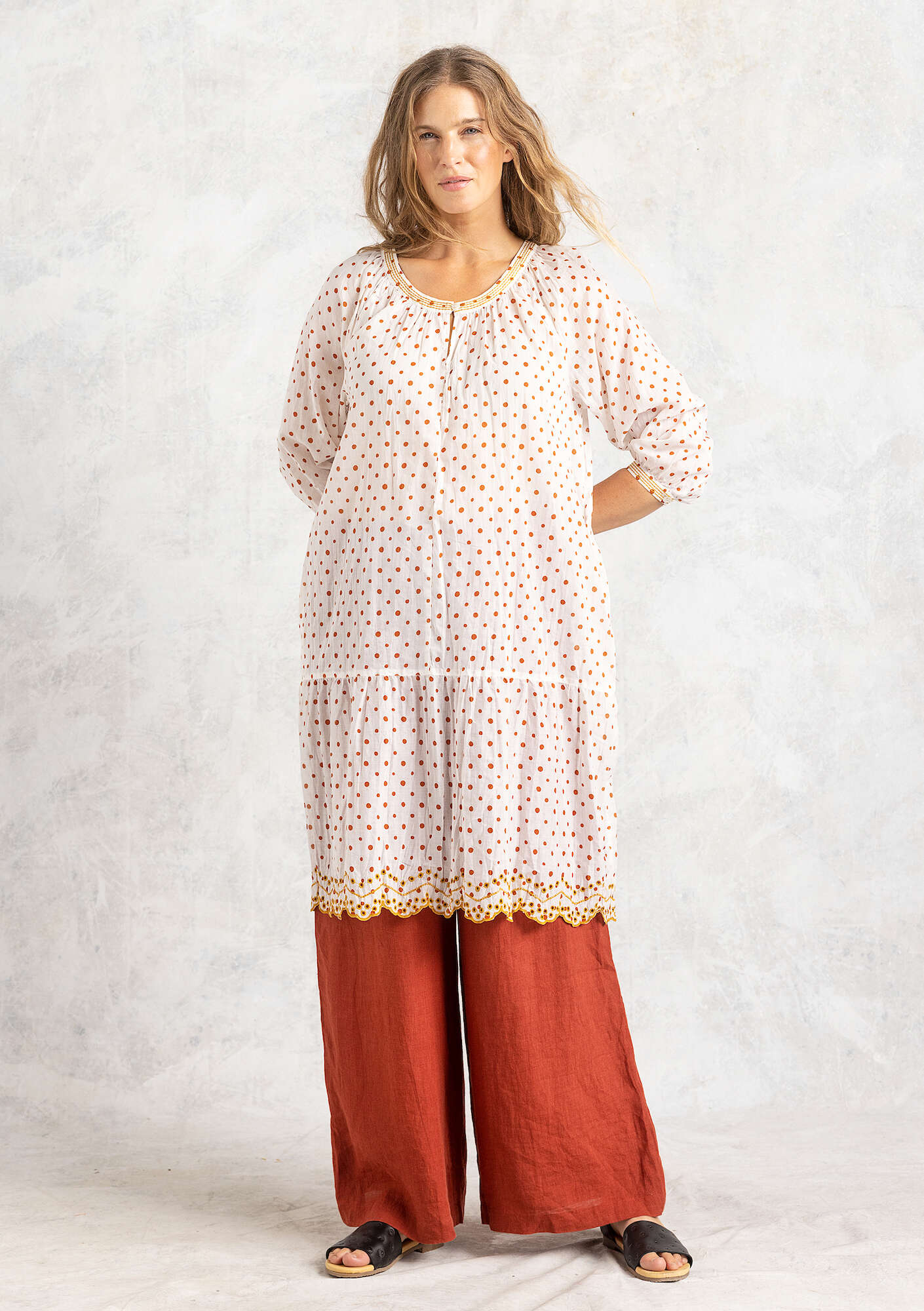 Woven “Lilly” dress in organic cotton semi-bleached thumbnail