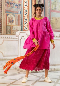 “Insta” organic cotton smock blouse - hibiscus