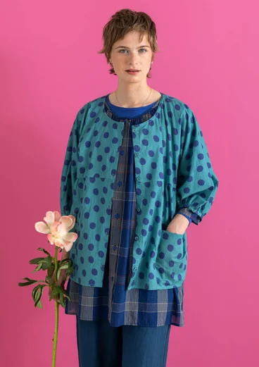 “Tindra” woven blouse in organic cotton - teal/patterned