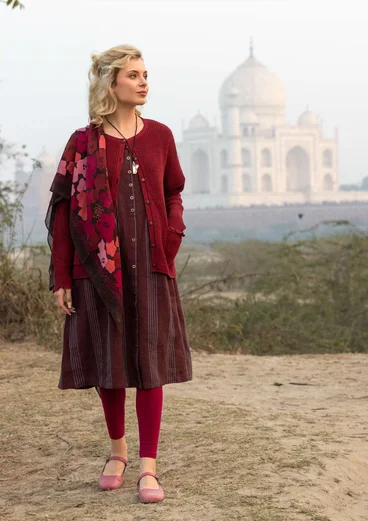 Brioche-knit linen/organic cotton cardigan - dark agate red