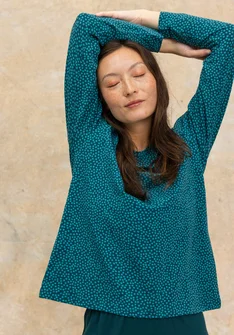 “Ebba” dotted/solid-colour cotton/elastane jersey top - dark jade/patterned