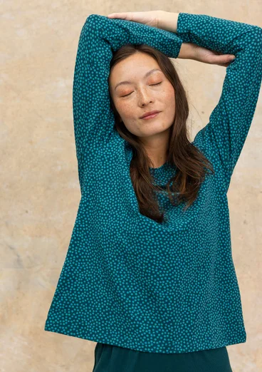 “Ebba” dotted/solid-colour cotton/elastane jersey top - dark jade/patterned