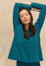“Ebba” dotted/solid-colour cotton/elastane jersey top - dark jade/patterned