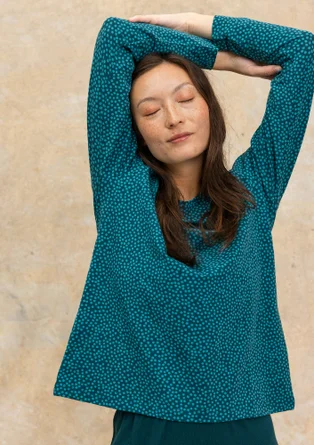 “Ebba” dotted/solid-colour cotton/elastane jersey top - dark jade/patterned