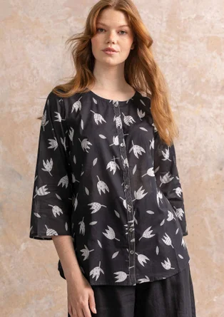 “Evelyn” organic cotton blouse - black/patterned
