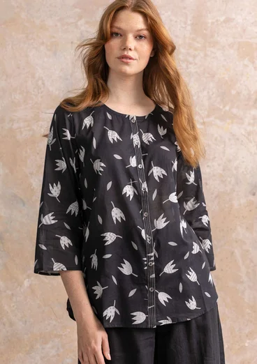 “Evelyn” organic cotton blouse - black/patterned
