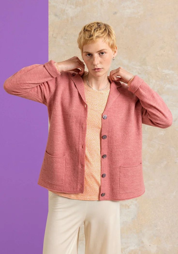 Knitted blazer crafted from felted organic wool - pink salmon/melange