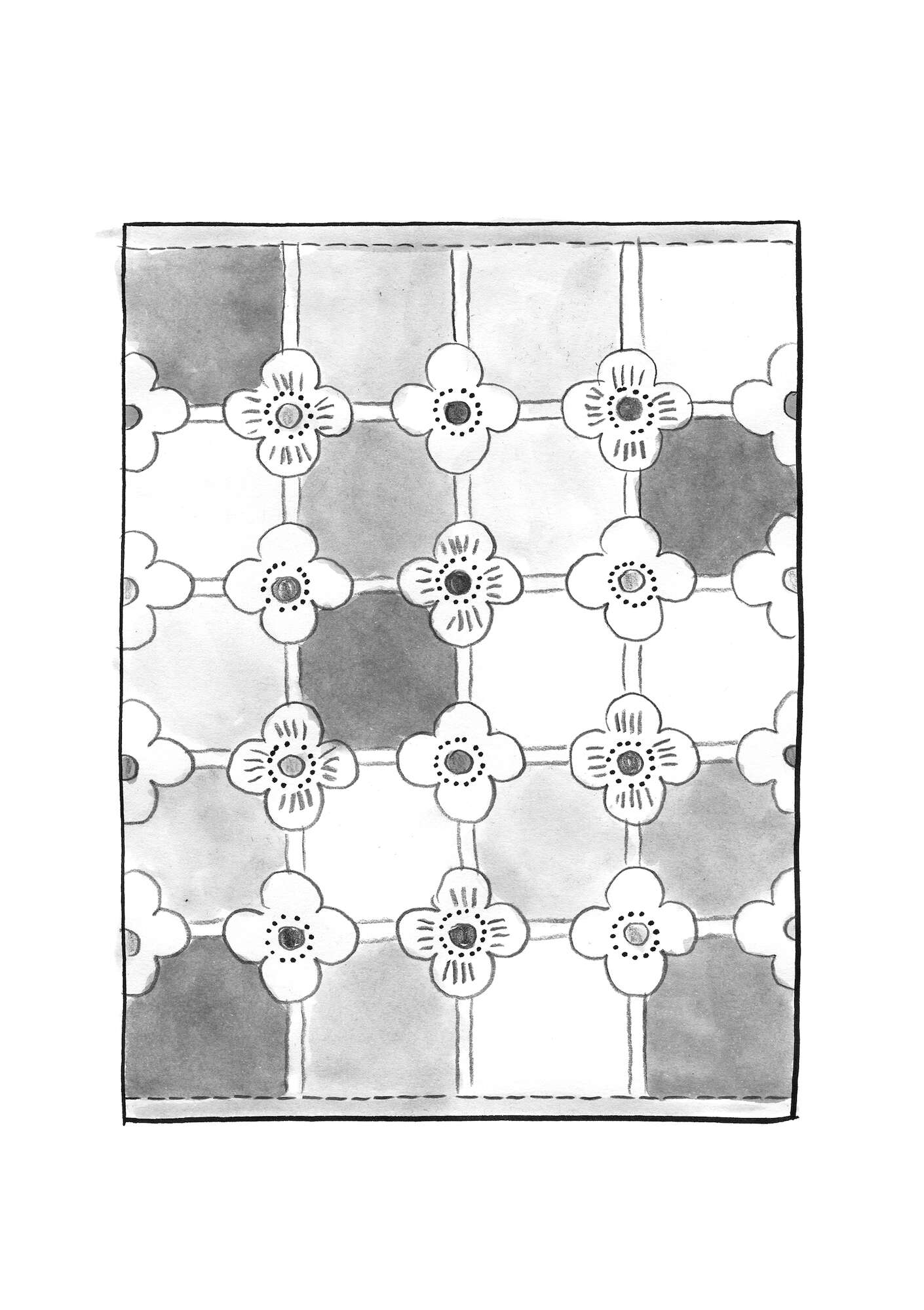  Jacquard-woven “Tiles” rug in organic cotton mountain ash