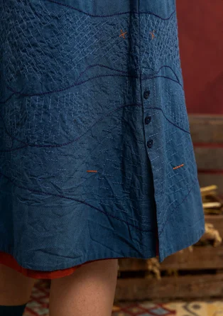 Besticktes Webkleid „Fields“ aus Bio-Baumwolle - dunkelindigo