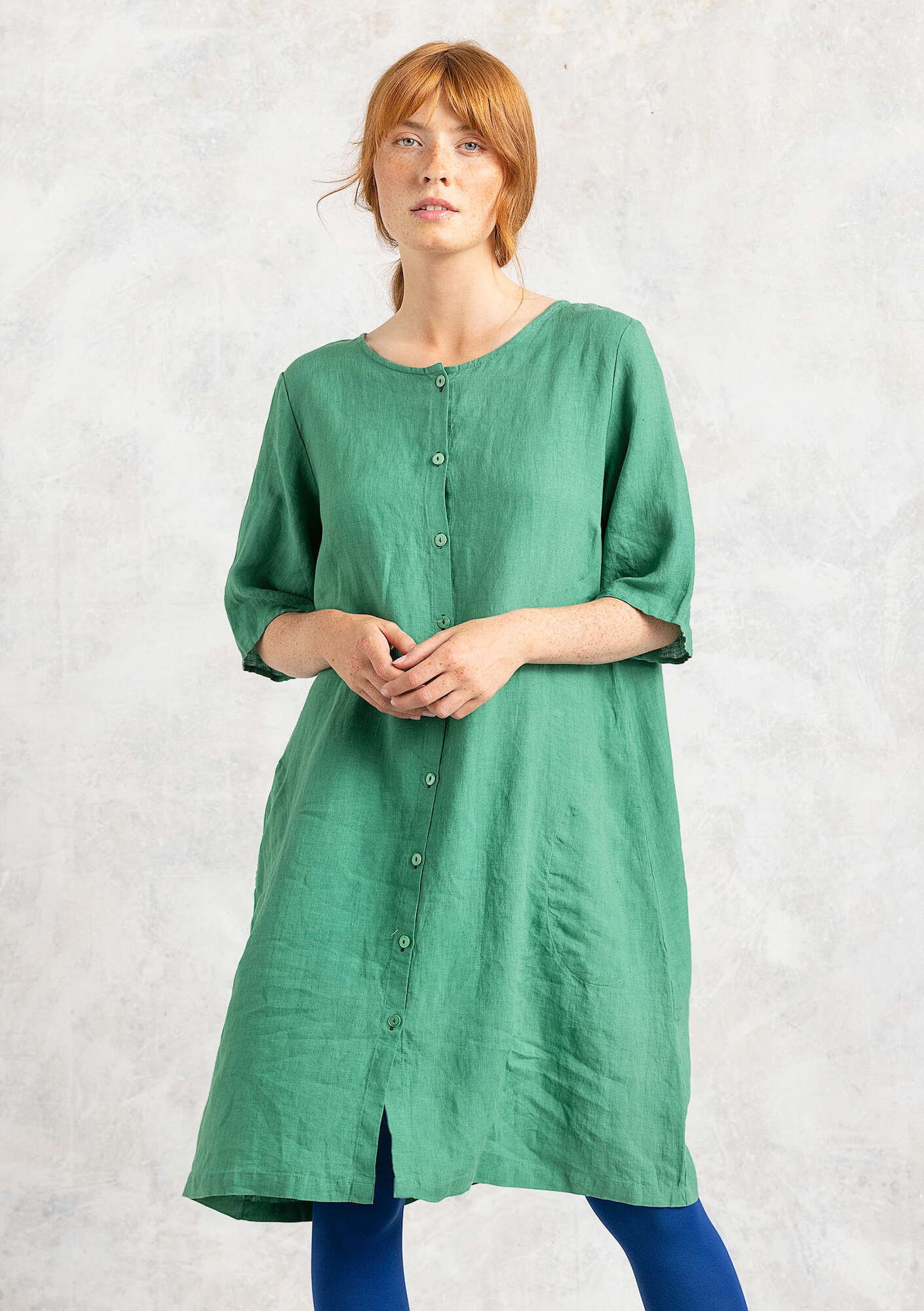 “Ester” woven linen dress malachite thumbnail