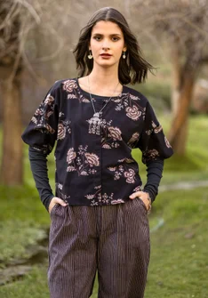 Blouse tissée ”Rose hip” en coton biologique - noir