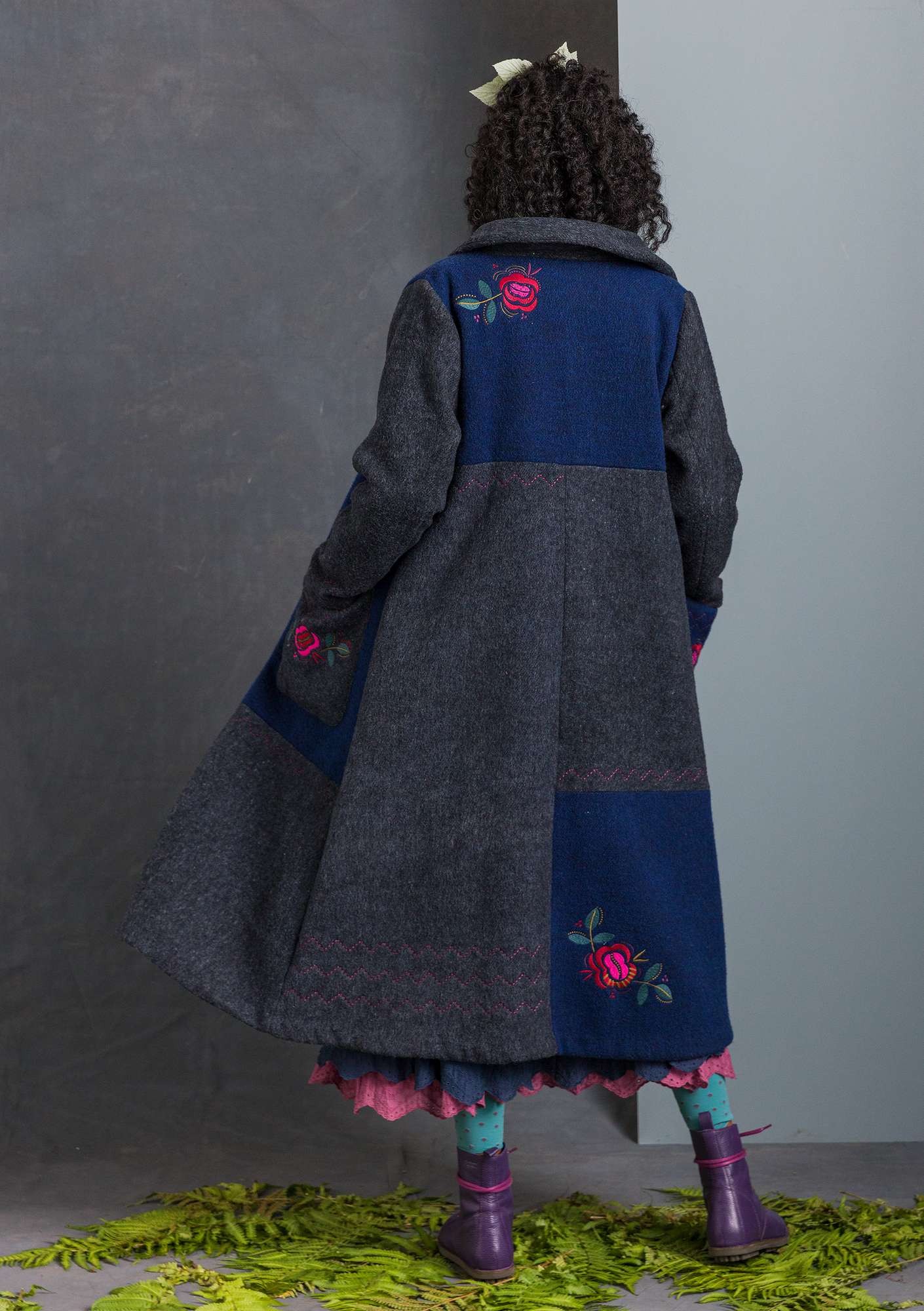 “Rose Hill” wool-blend coat indigo thumbnail