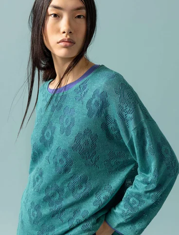 Linen/recycled linen pointelle sweater - aquagrn