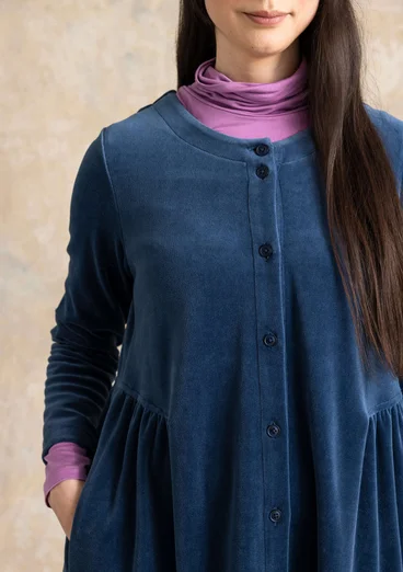 Robe boutonnée en velours de coton biologique/polyester recyclé - bleu Pacifique