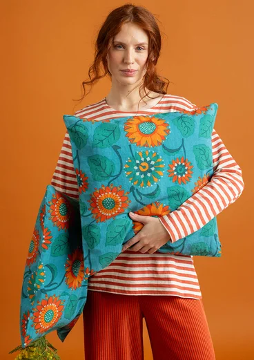 “Sunflower” cushion cover in organic cotton/linen - turquoise