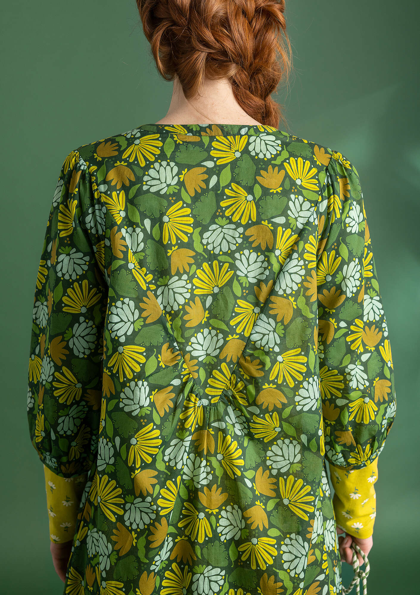“Blossom” woven organic cotton dress dark green/patterned thumbnail