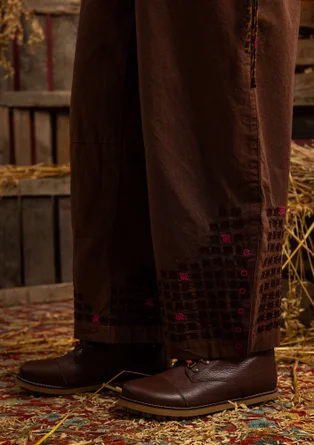 “Fields” embroidered organic cotton trousers - dark chokolate