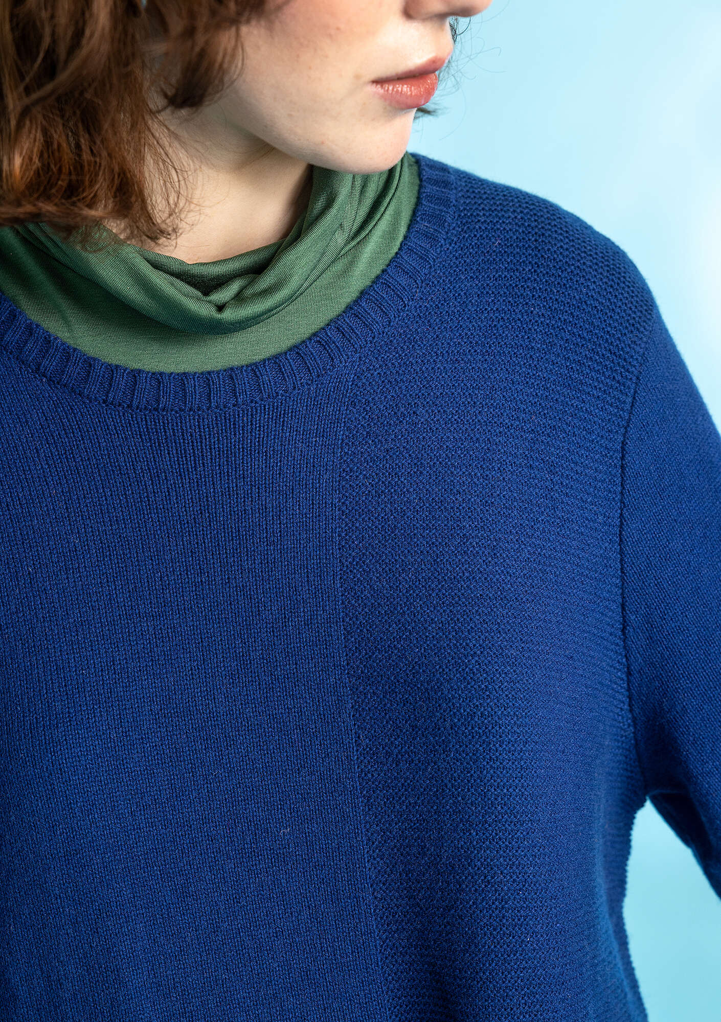 Knit tunic in wool/cotton indigo blue