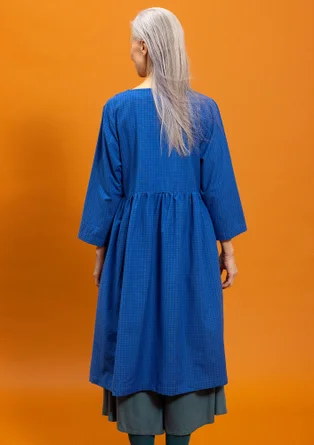 “Sofia” woven dress in organic cotton - flax blue/check