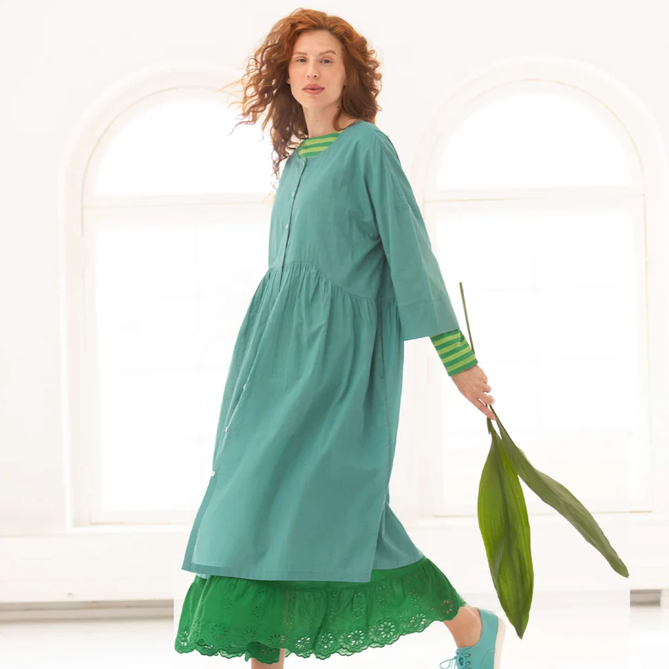 “Agnes” woven dress in organic cotton - teal