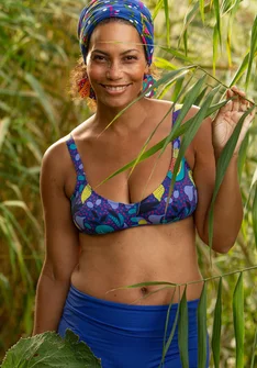 Haut de maillot "Botswana" en polyamide/élasthanne - turquoise/motif