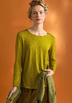 “Helga” jersey top in lyocell/spandex - olive oil/patterned